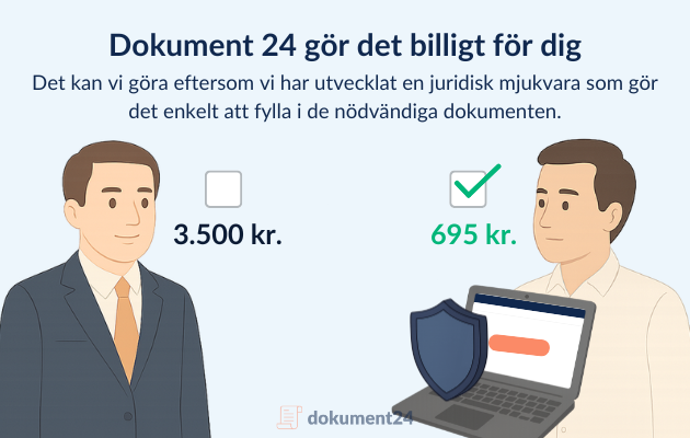 Bild som illustrerar prisskillnaden mellan äktenskapsförord hos Dokument 24 och traditionell advokat