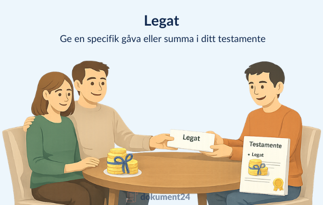 Illustration av ett par som överlämnar ett legat enligt ett testamente.