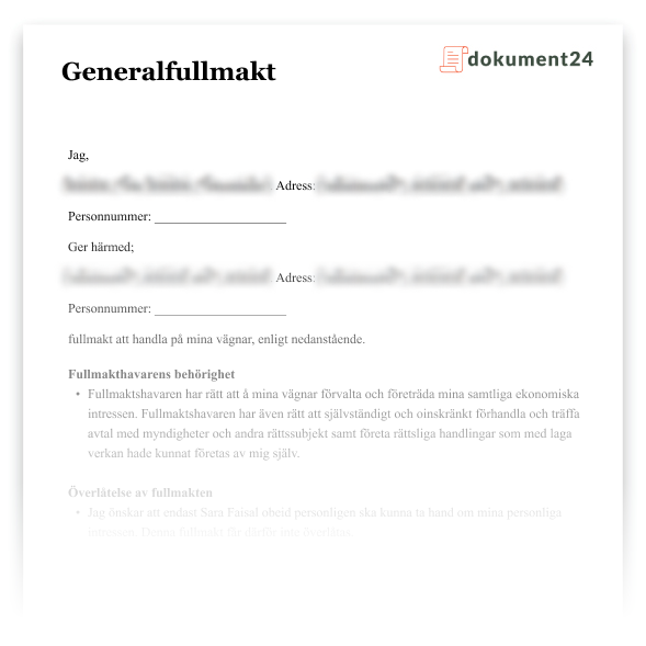 generalfullmakt exempel